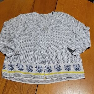 Lucky Brand Navy Polka Dot Blouse